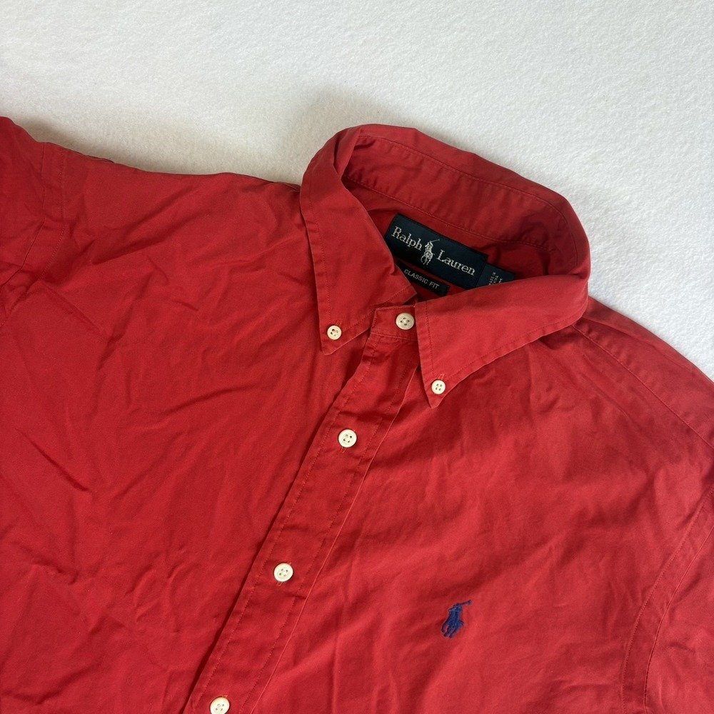 Ralph Lauren Classic Fit L Cotton Short Sleeve Red Button-Down Polo Pony Shirt